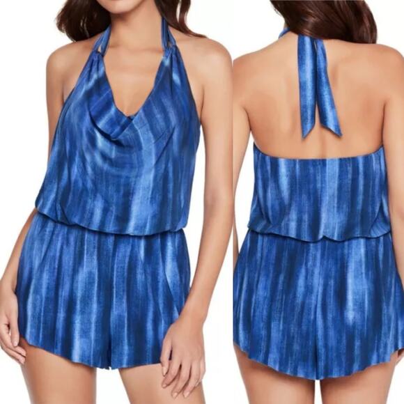 Magicsuit Other - Magicsuit Marisa Dungarees One Piece Romper Swimsuit Blue Denim Print size 12